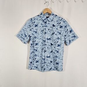 Guy Harvey Tonal Bill's blue short sleeve button up fish shirt men's size small